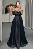 Spaghetti-Straps Off-the-Shoulder A-Line Lace-Up Back Long Evening Dress BM bride