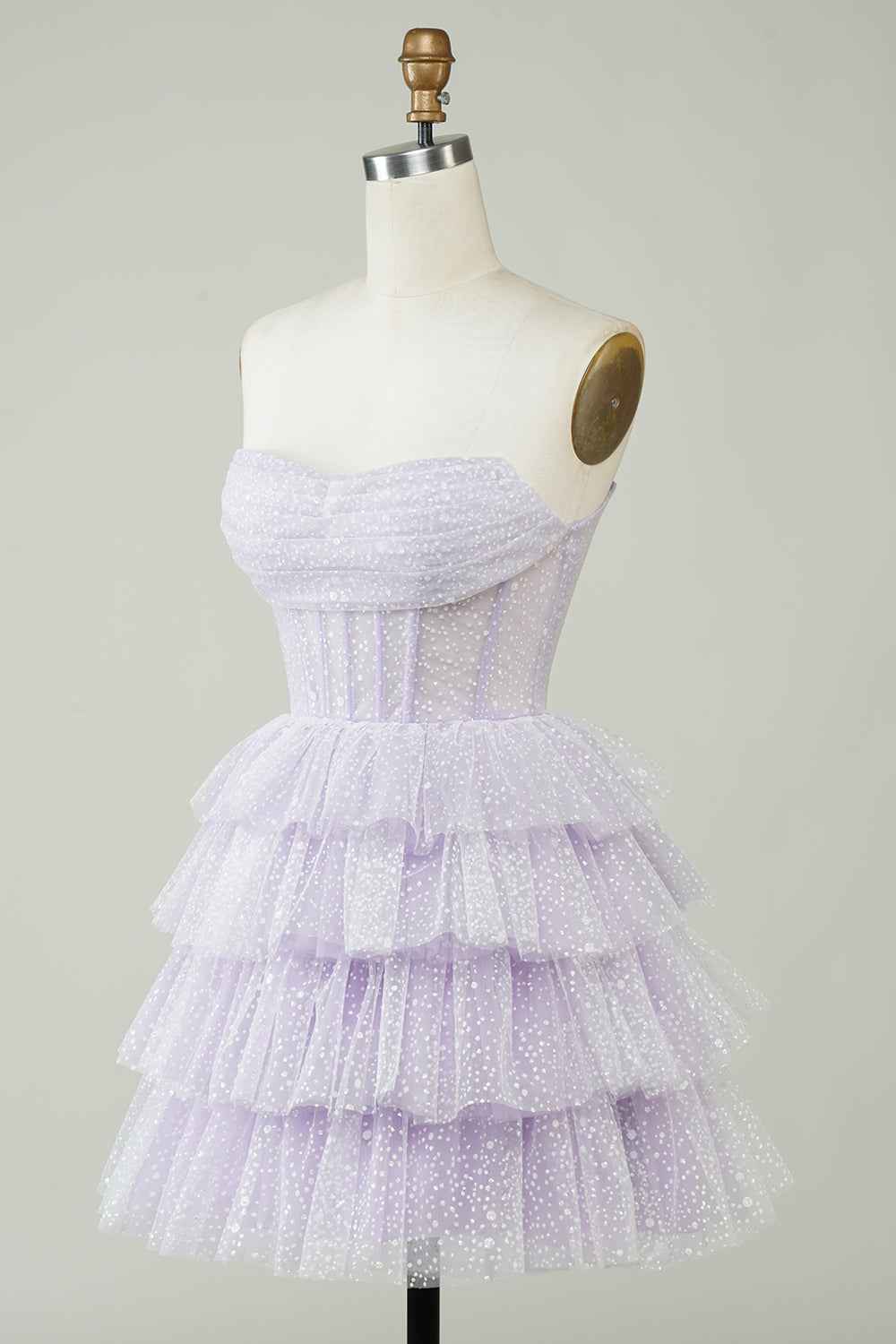 Light Blue Corset Strapless A-Line Tiered Short Homecoming Dress Bmbride