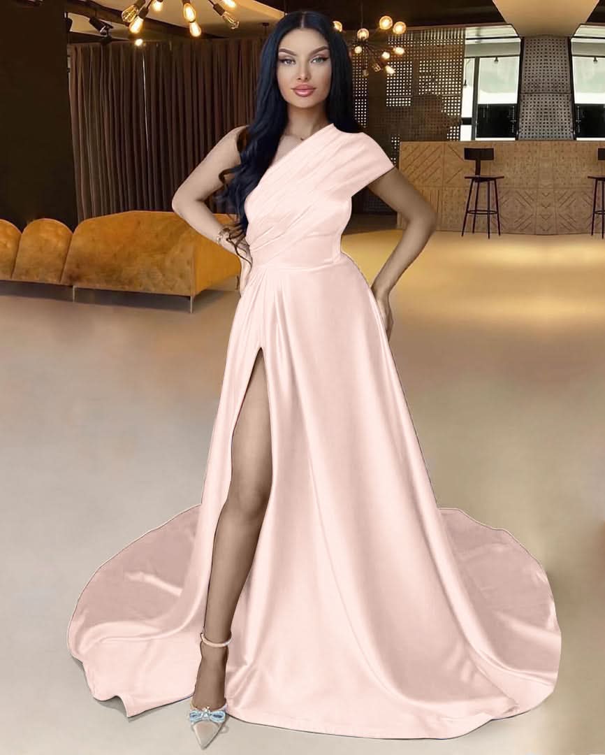 Royal Blue One Shoulder A-Line Prom Dress with Split BM bride