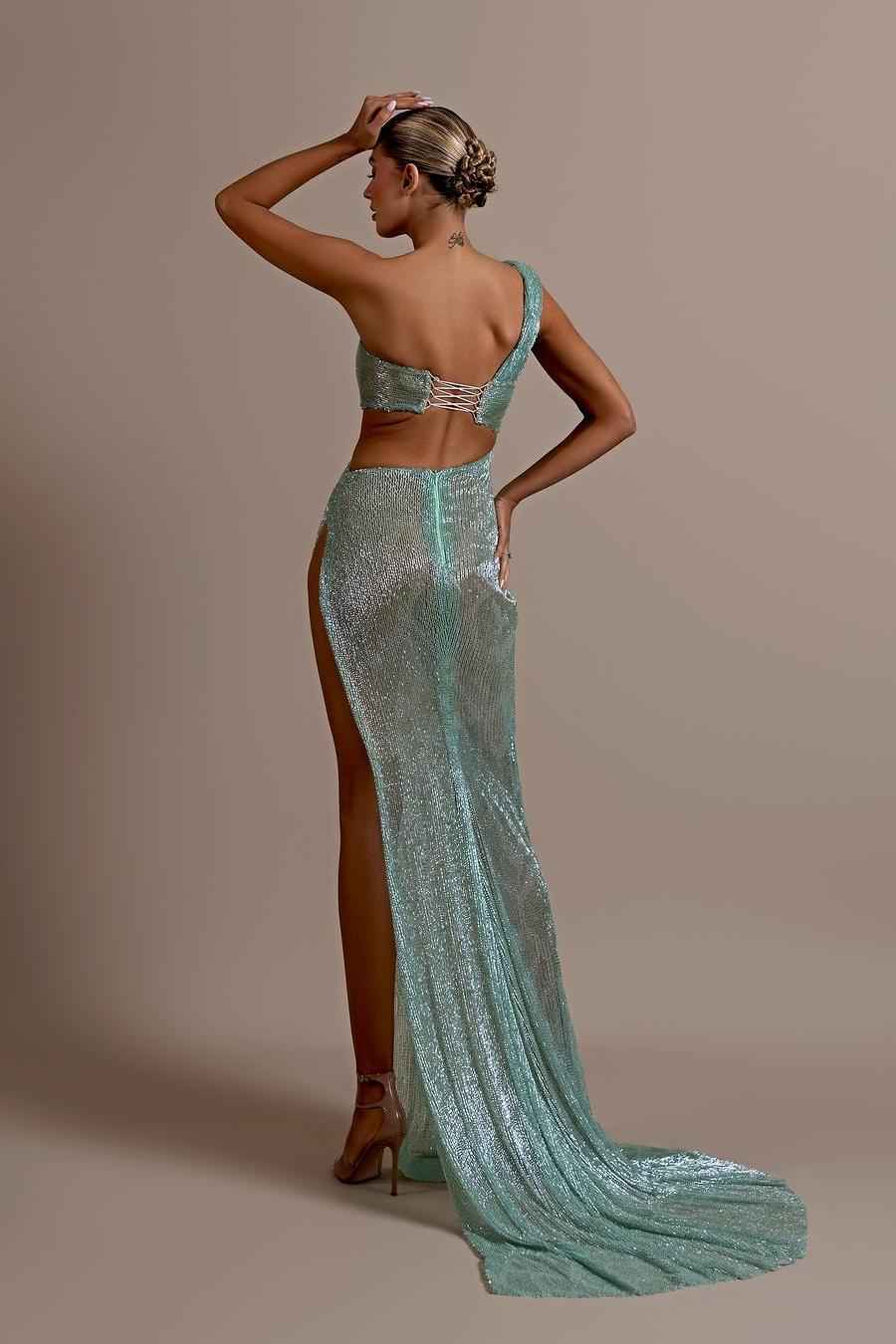 One Shoulder Sleeveless Backless Long Prom Dress With High Split