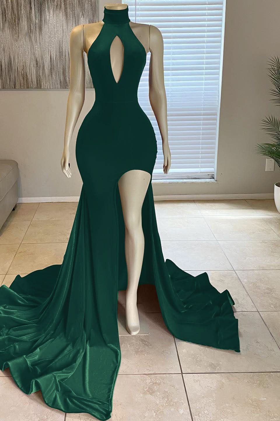 Glorious Red High-Neck Front Split Mermaid Prom Dress Online BM bride