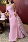Sleeveless Strapless Long Mermaid Prom Dress With Tulle Beading