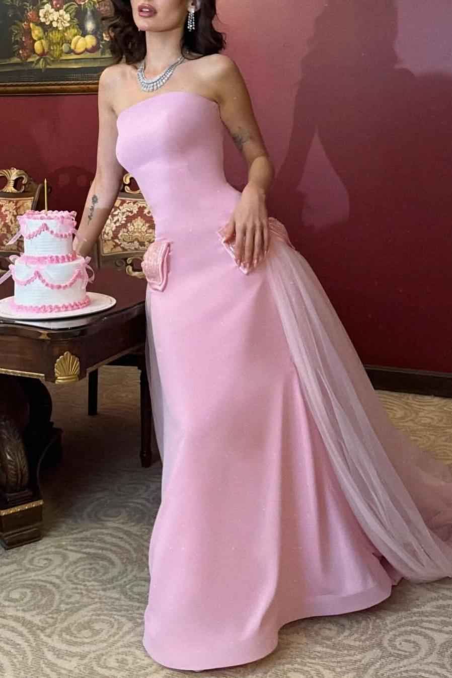 Sleeveless Strapless Long Mermaid Prom Dress With Tulle Beading