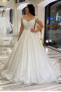 A-Line Wedding Dress Sweetheart Backless With Train Sequins Appliques Lace BM bride