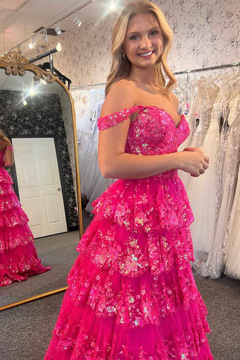 Princess A Line Off the Shoulder Ocean Blue Corset Prom Dress with Lace Ruffles