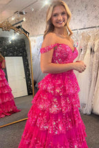 Princess A Line Off the Shoulder Ocean Blue Corset Prom Dress with Lace Ruffles