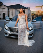 The Silver Crystal - 2026 Beaded Mermaid Gown: Illusion Neckline with Cascading Crystal Fringe & 3D Floral Appliqués