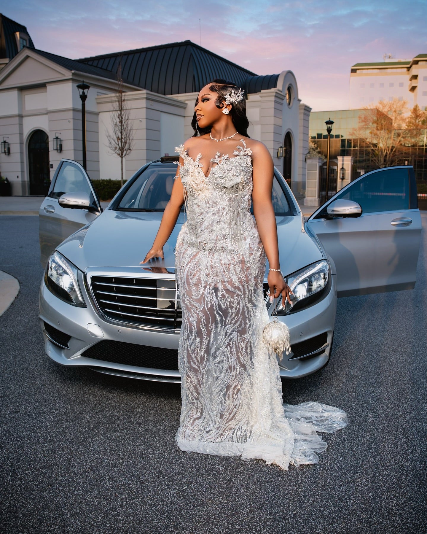 The Silver Crystal - 2026 Beaded Mermaid Gown: Illusion Neckline with Cascading Crystal Fringe & 3D Floral Appliqués