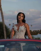 Silver Goddess - Art Deco Beaded Mermaid Prom Dress with Crystal Leaves