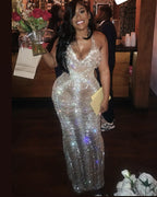 The Diamond Masterpiece - 2026 Luxury Silver Crystal Halter Illusion Mermaid Gown: Plunging Halter Neckline with Sheer Bodice, Scalloped Beadwork & Open Back BMBRIDE