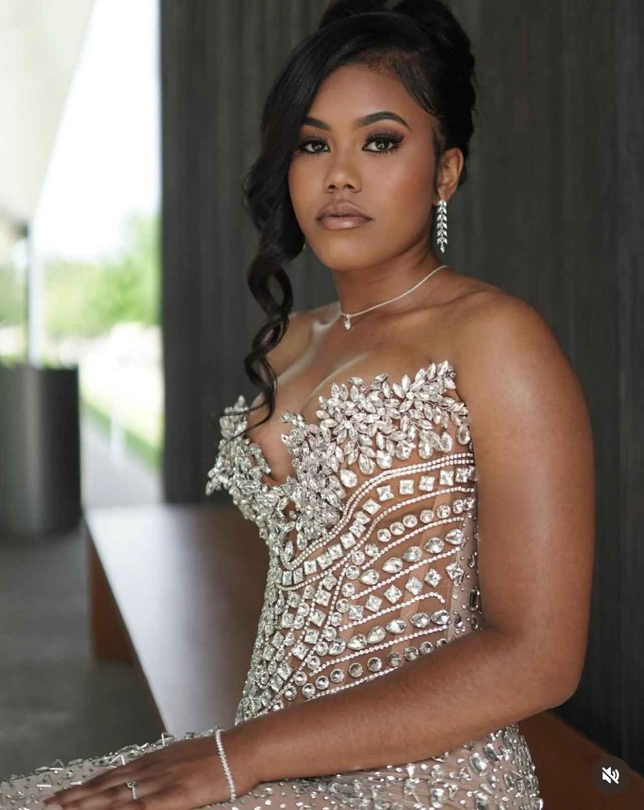 Champagne Radiance - Crystal Beaded Mermaid Prom Dress with Floral Details