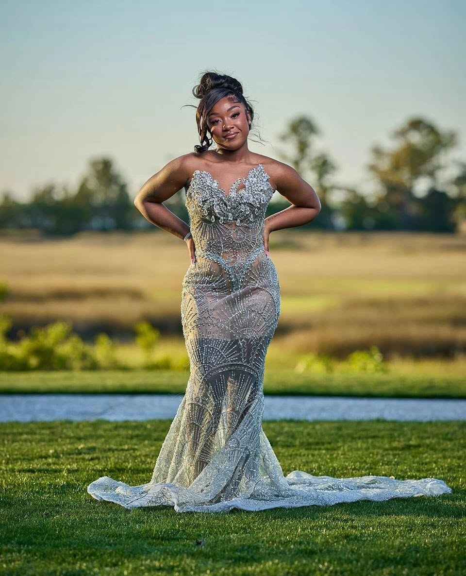 Silver Deco - Art Deco Beaded Prom Dress with Lace-Up Back & 3D Florals