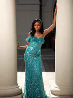 Emerald Dream - Off-Shoulder Sequin Beaded Mermaid Prom Dress with 3D Floral Details
