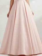 Pink Sheath/Column V-Neck Floor-Length Satin Prom Dress