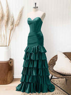 Green Mermaid Strapless Corset Tiered Long Prom Dress