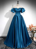 Royal Blue A-Line Pleated Off-The-Shoulder Prom Dress BM bride