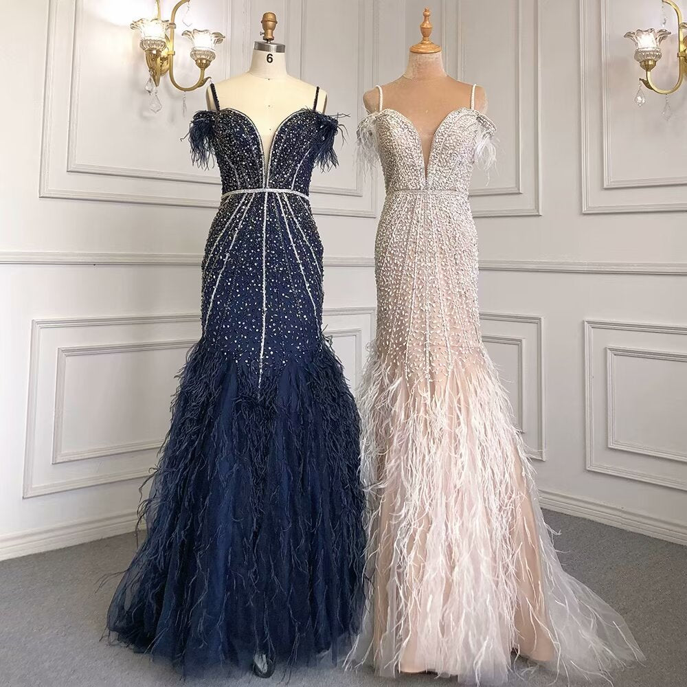 Luxurious Royal Blue Sequin Prom Dress with Long Sleeveless V-Neck A-Line BM bride