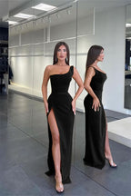 Glamorous One Shoulder Sleeveless Long Mermaid Evening Dress with Split BM bride
