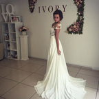 A-Line Chiffon Wedding Dress With Lace Ruffles Side Slit Appliques BM bride