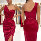 Burgundy One Shoulder Short Prom Dress BM bride