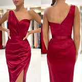 Burgundy One Shoulder Short Prom Dress BM bride