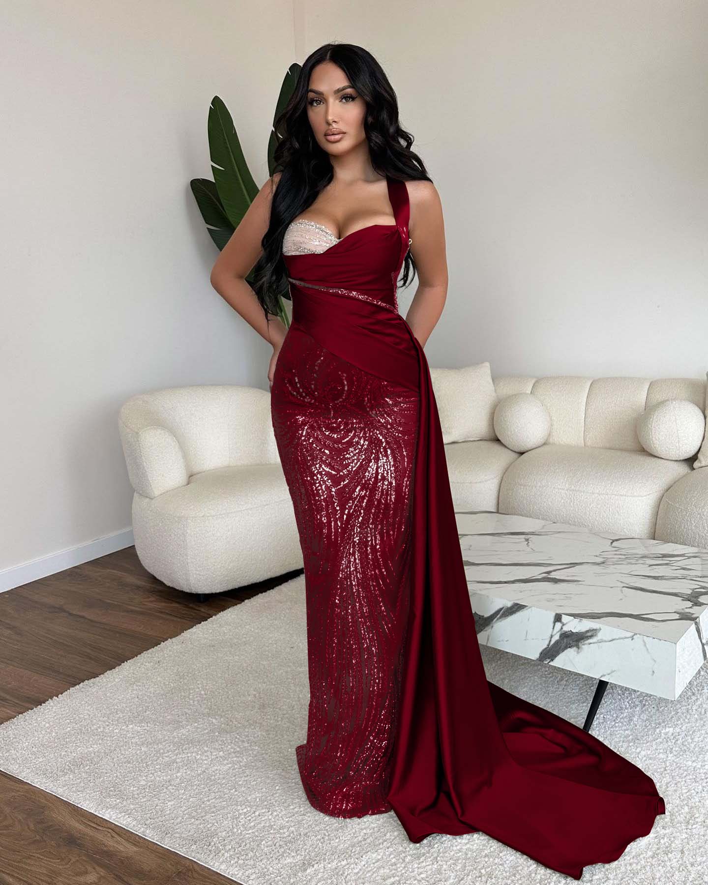 Straps Sweetheart Sleeveless Long Mermaid Prom Dress With Sequins