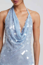 Halter Backless Sleeveless Mermaid Long Prom Dress With Sequins