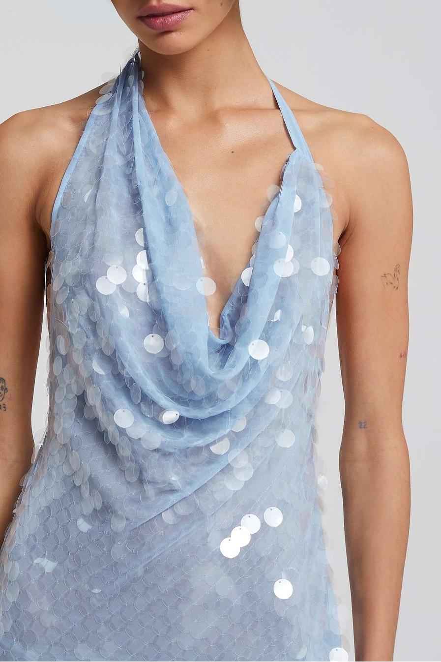 Halter Backless Sleeveless Mermaid Long Prom Dress With Sequins