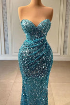 Light Blue Sweetheart Strapless Sleeveless Prom Dress with Sequins BM bride