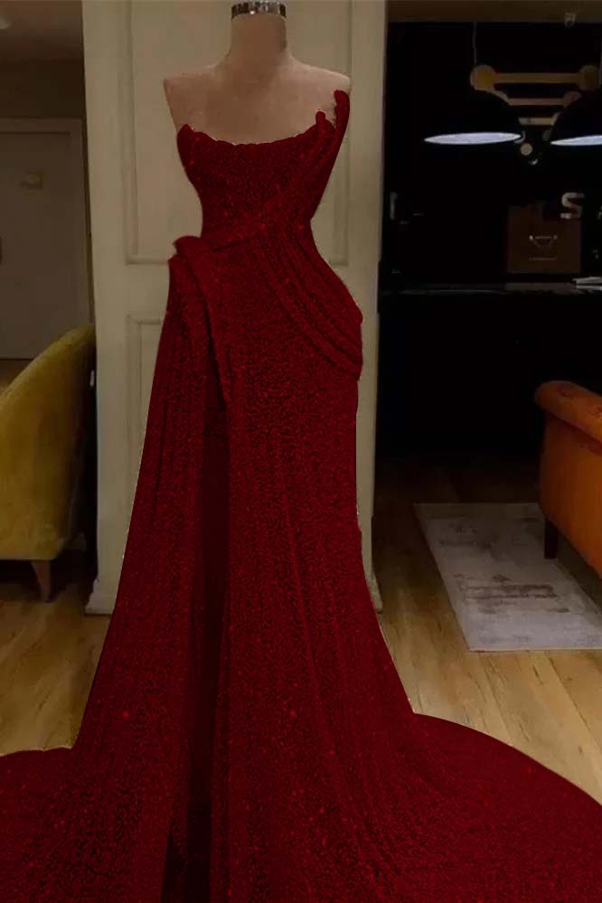 Sequin Strapless Sleeveless Long Mermaid Prom Dress With Split BMBRIDE