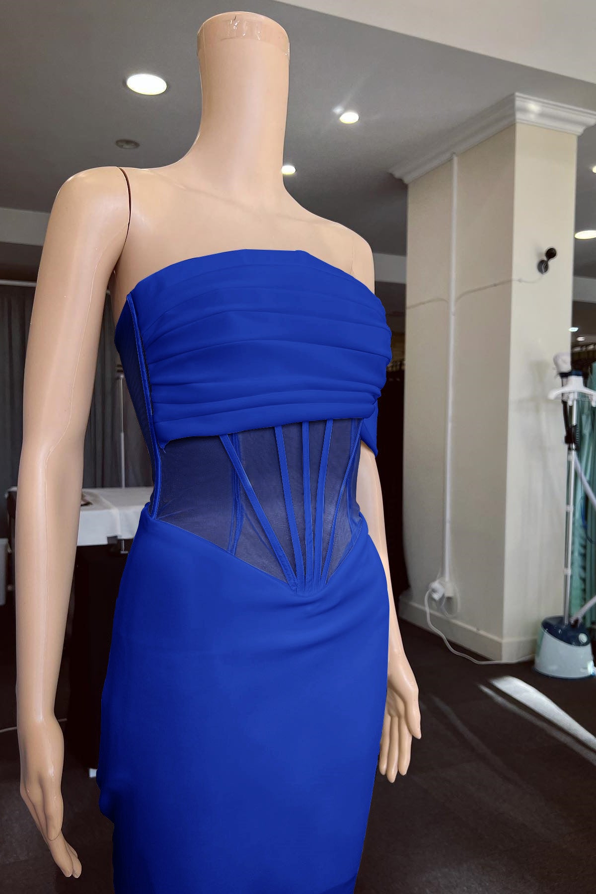 White Off the Shoulder Strapless Mermaid Prom Dress With Pleated BMBRIDE