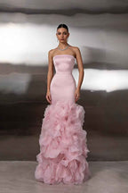 Strapless Sleeveless Long Mermaid Prom Dress With Pleated Appliques