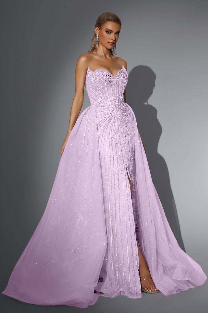 Strapless Sleeveless Long Mermaid Prom Dress With Split Sequins