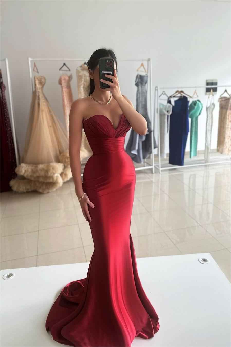 Stunning Burgundy Stain Strapless Sleeveless High Waist Mermaid Long Prom Dress