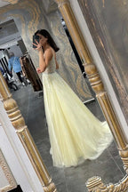 Daffodil Spaghetti-Strap Tulle A-Line Prom Dress with Beadings BM bride