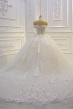 Off-the-Shoulder Sweetheart Ball Gown Wedding Dress with Sequin Lace Appliques BM bride