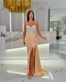 Baby Blue Prom Dress with High Slit, Spaghetti Strap Sweetheart Appliques BM bride