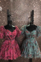 Lavender Floral A-Line Short Homecoming Dress Bmbride