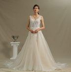 Sleeveless V-Neck Straps A-Line Backless Wedding Dress with Appliques BM bride