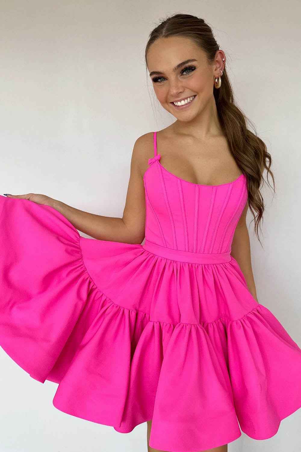 Red A Line Spaghetti Straps Short Satin Homecoming Dress Bmbride