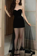 Black Sweetheart Strapless Mini Sleeveless Prom Dress With Tulle