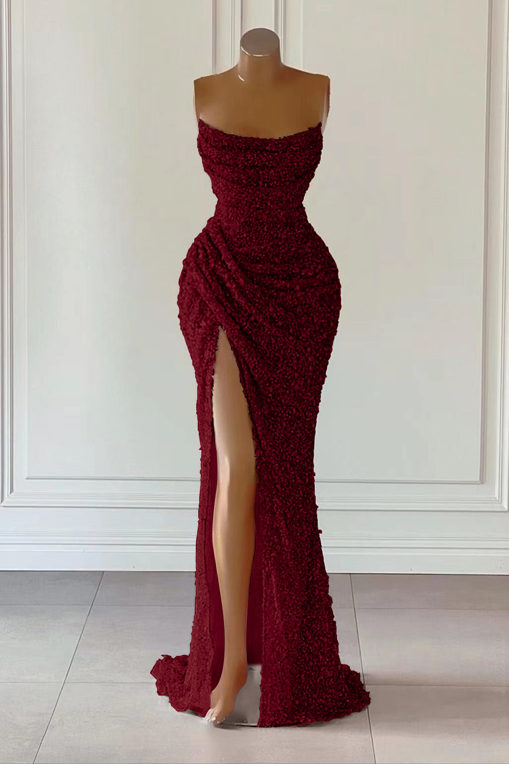 Dusty Pink Sleeveless Mermaid Prom Dress Long Split With Sequins BMBRIDE