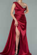 Burgundy Elegant One-Shoulder V-Neck Mermaid Prom Dress with Split and Sequins BM bride