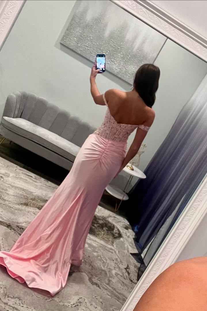 Off the Shoulder Sleeveless Long Mermaid Prom Dress With Split