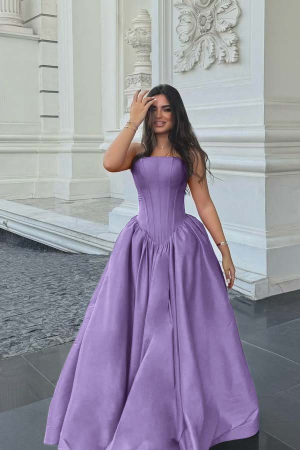 Chic Sleeveless Strapless Long A Line Prom Dress With Pleated BMBRIDE