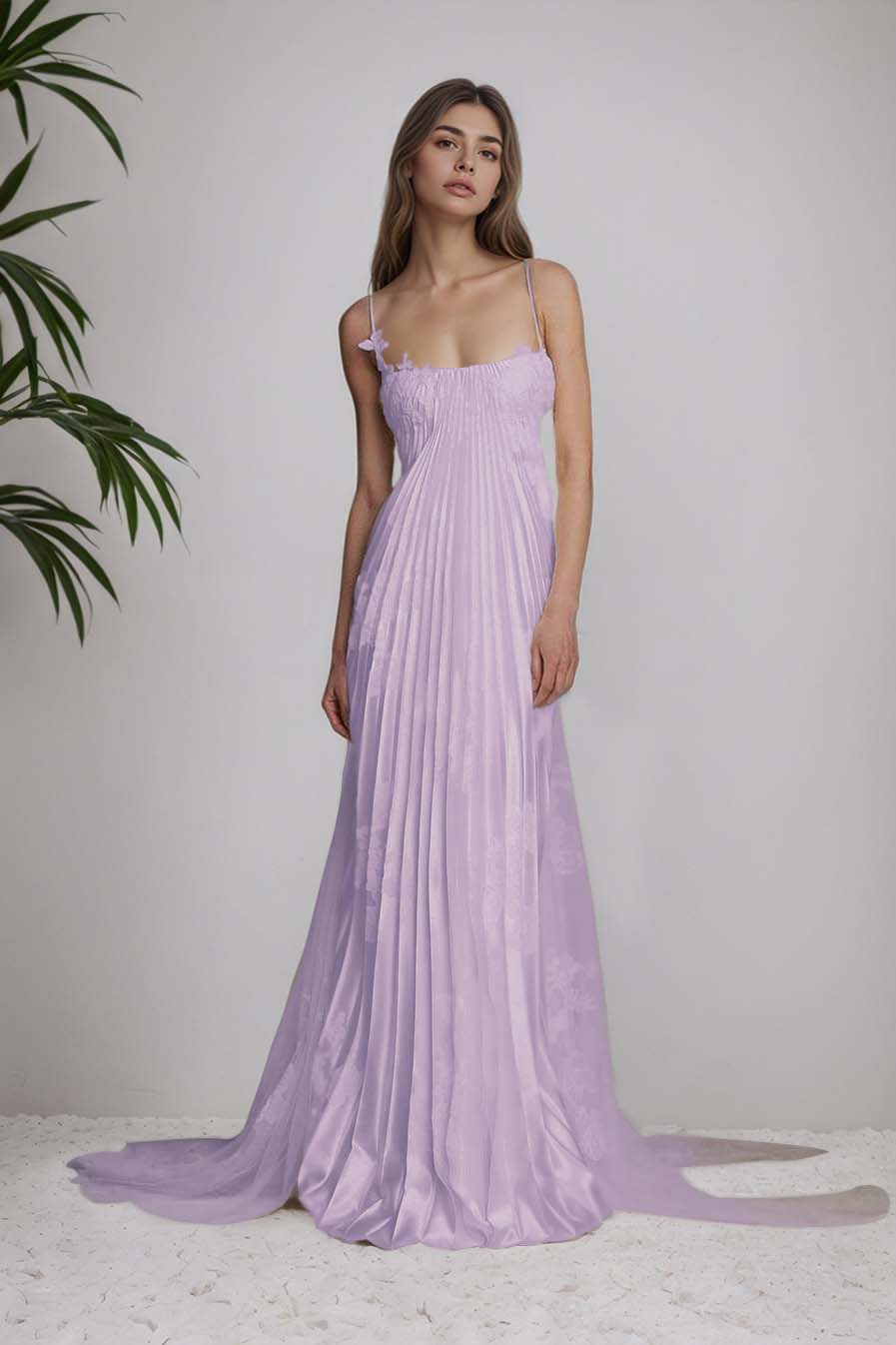 Stain Spaghetti Strap Sleeveless Long Prom Dress With Appliques