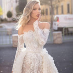 Off-the-Shoulder A-Line Long Sleeve Mermaid Wedding Dress with Train BM bride