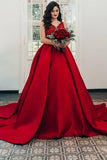 Long Ball Gown Princess Satin V-Neck Wedding Dress with Lace BM bride