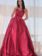 Red Spaghetti-Straps Evening Dress BM bride
