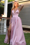 Pink Spaghetti-Straps Evening Dress with Slit BM bride